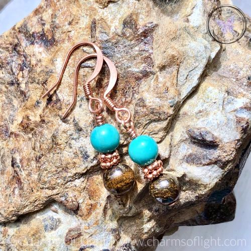 Bronzite & Turquoise Copper Earrings